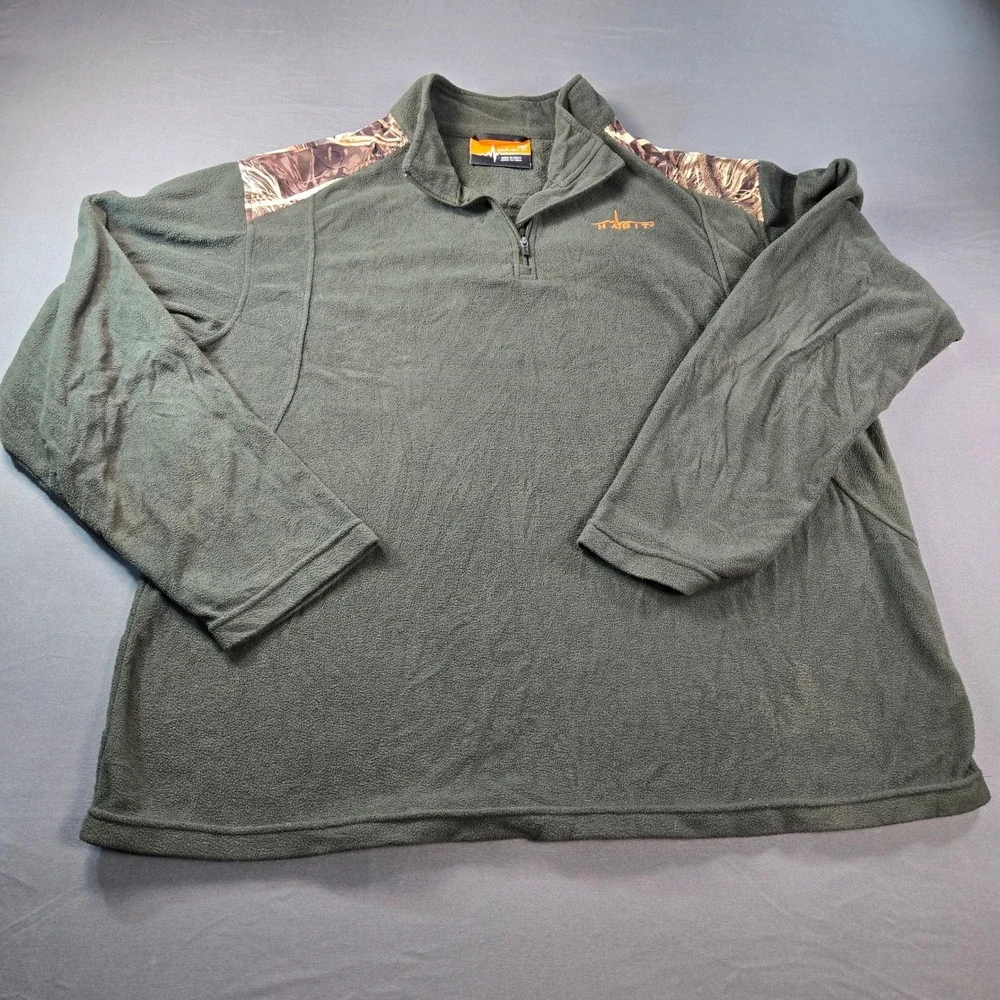 Habit‎ Men's XL Fleece 1/4 Zip Pullover Forest Green Camo Accent FJ1269 Hunting